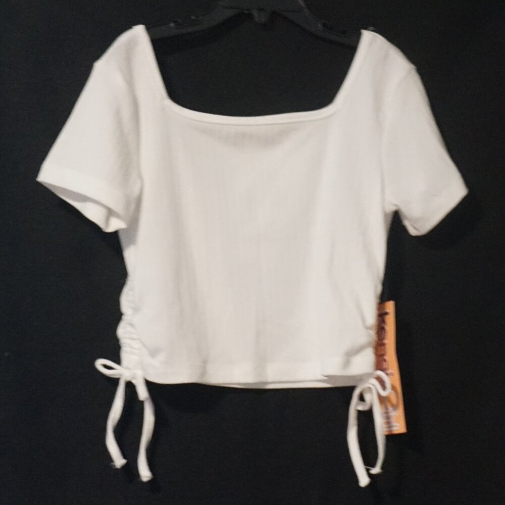 Kensie Girl White Square Neck Ribbed Tie Side Tee Girl’s Size 10